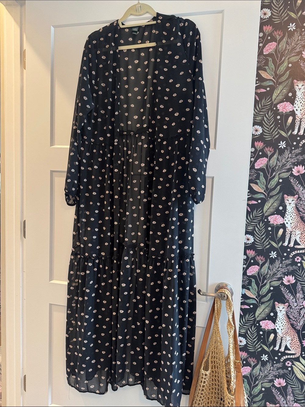 wild fable Black Floral Print Long Sheer Duster